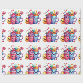 Kawaii Sweets & Coffee Cups Cute  Wrapping paper Cadeaupapier