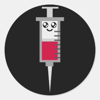 KAWAII SYRINGE SHOT MEDISCHE HUIZEN GEZICHT RONDE STICKER