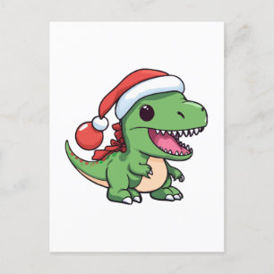 Kawaii T-Rex Dinosaur in Kerstmuts Briefkaart