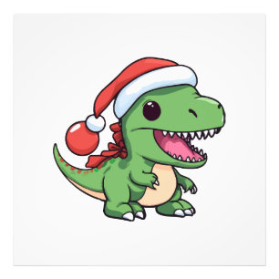 Kawaii T-Rex Dinosaur in Kerstmuts Foto Afdruk