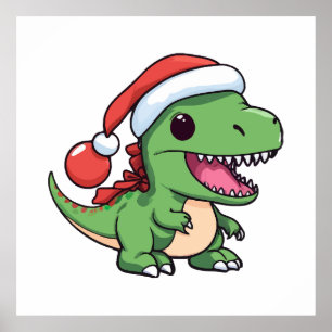 Kawaii T-Rex Dinosaurus in Kerst Pet Poster