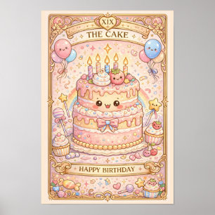 Kawaii Tarot Verjaardag “De Cake” Pastelkleurig cu Poster