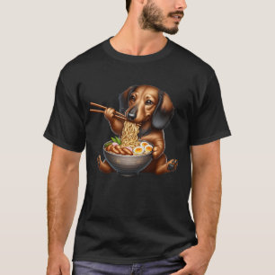 Kawaii Teckel Eten Ramen Noodle Anime T-shirt