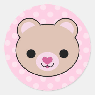 Kawaii Teddy Bear Roze Polka Dots Stickers