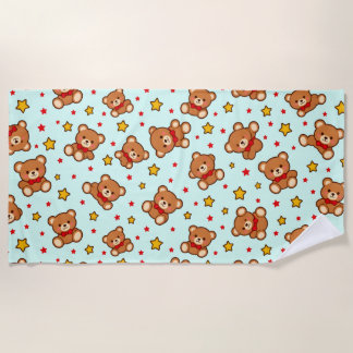Kawaii Teddyshberen en Sterren Patroon Strandlaken