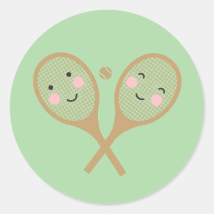 Kawaii Tennis Rackets Happy Face Cute Brown Ronde Sticker