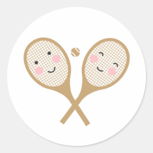 Kawaii Tennis Rackets Happy Face Cute Brown Ronde Sticker
