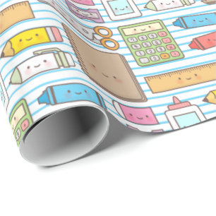 Kawaii terug naar school benodigdheden patroon voo cadeaupapier