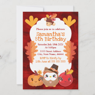 Kawaii Thanksgiving Owl Pumpkin Apple Birthday Kaart