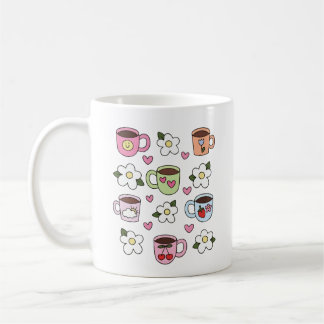 Kawaii theekopje en bloemen koffiemok