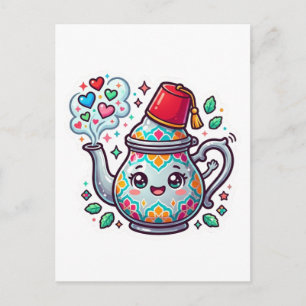 Kawaii-theepotsticker van Marokkaanse munt Briefkaart