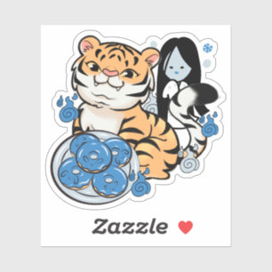 Kawaii Tijger en Yuki-Onna Geest Donuts Sticker