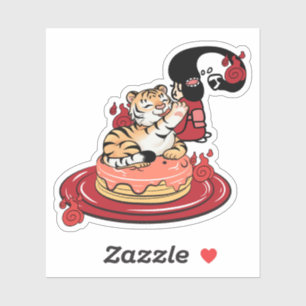 Kawaii Tijger, Futakuchi-onna en Pannenkoeken Sticker