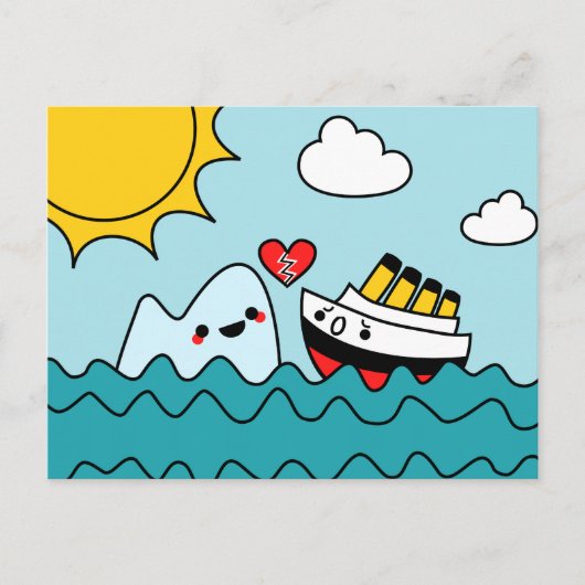 Kawaii Titanic Ship Iceberg Heartbroken Briefkaart (Voorkant)