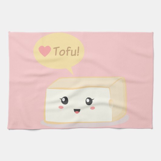 Kawaii tofu vraagt mensen om van tofu te houden theedoek (Horizontaal)