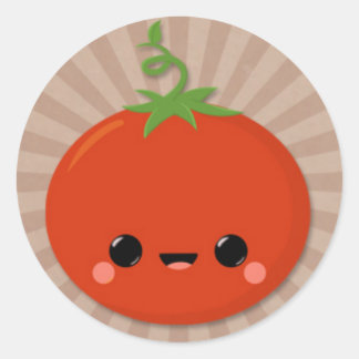 Kawaii Tomaat op Bruine Starburst Ronde Sticker