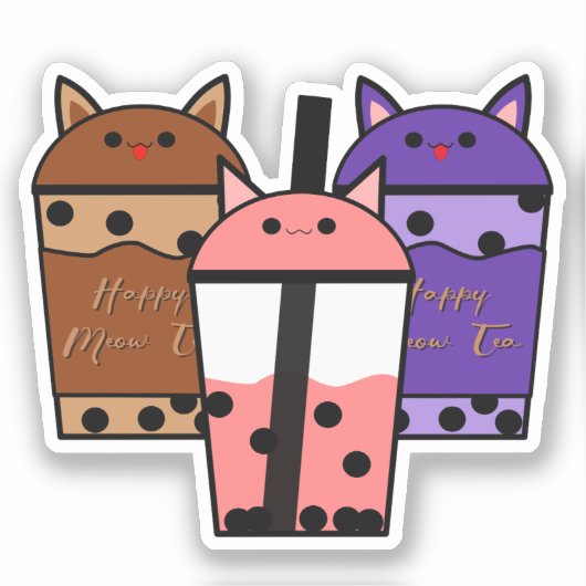 Kawaii Trio Meow Tea Vinyl Sticker (Voorkant)