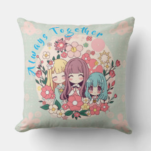 Kawaii Trio - Schattigee Anime Girls & Floral Vibe Kussen