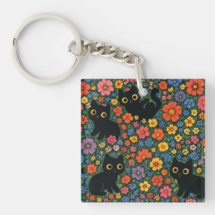 Kawaii Tuin Kunst Schattige Zwarte Kat Bloem Mot Sleutelhanger