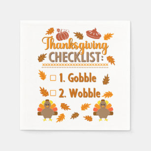 Kawaii Turkey Checklist Gobble Wobble Ugly Sweater Servet