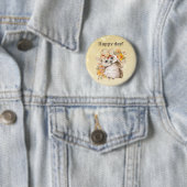 Kawaii uil met warme bladeren achtergrond ronde button 5,7 cm (In situ)