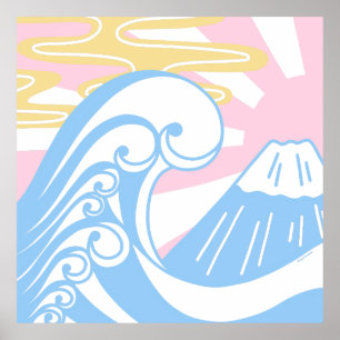 Kawaii Ukiyoe in Pastel Colors Poster