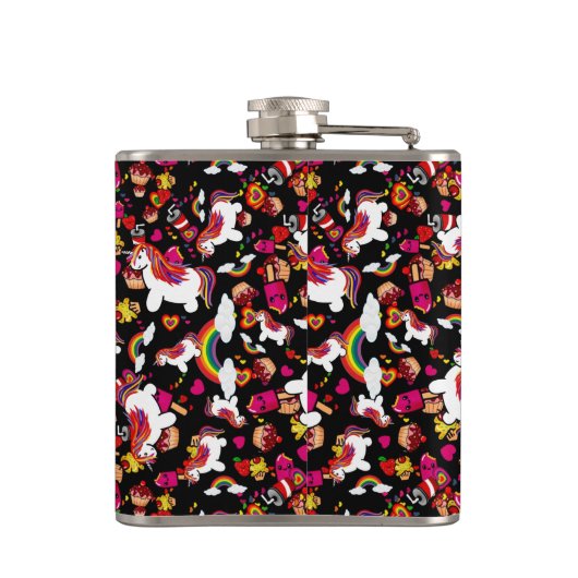 Kawaii Unicorn Cupcake Doodles Personalized Heupfles (Achterkant)