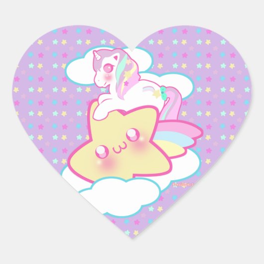 Kawaii Unicorn Hart Sticker (Voorkant)