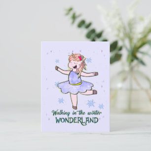 Kawaii Unicorn Lopen tijdens de winter Briefkaart