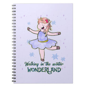 Kawaii Unicorn Lopen tijdens de winter Notitieboek