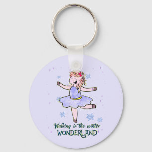 Kawaii Unicorn Lopen tijdens de winter Sleutelhanger