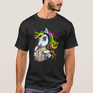 Kawaii Unicorn Loves Boba Bubble Tea Cute Girls Ki T-shirt