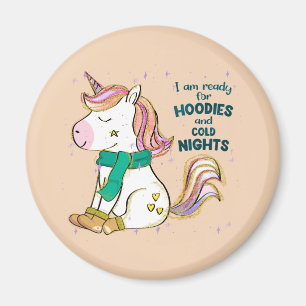 Kawaii Unicorn Winter en Hoodies Magneet
