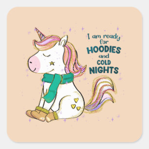 Kawaii Unicorn   Winter en Hoodies Vierkante Sticker