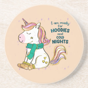 Kawaii Unicorn Winter en Hoodies Zandsteen Onderzetter