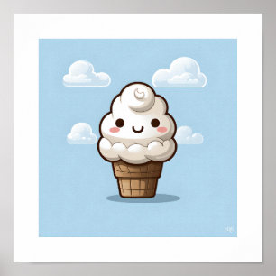 Kawaii Vanilla Ice Cream Cone Poster
