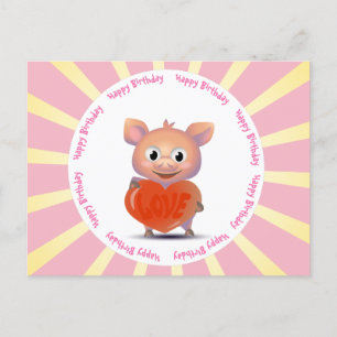 kawaii varken, liefdeshart briefkaart