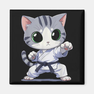 Kawaii Vechtkunst Kat Karate Zwarte Band Grappig Magneet