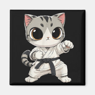 Kawaii vechtsport kat karate zwarte band grappig magneet