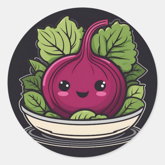Kawaii Veggie Salade Beet Ronde Sticker (Voorkant)