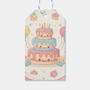Kawaii Verjaardag - Mooie Taart en Cupcakes Cadeaulabel