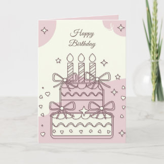 Kawaii verjaardagstaartillustratie met harten kaart