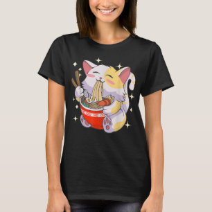 Kawaii Vintage Stijl Japanse Ramen Kat T-shirt