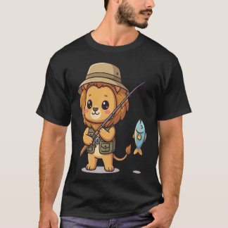 Kawaii Vissende Leeuw met Vangst T-shirt