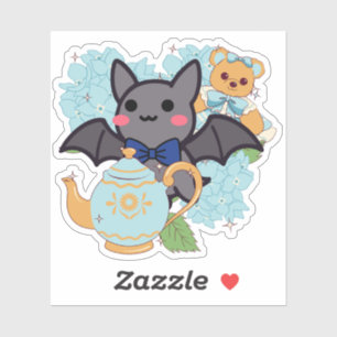 Kawaii Vleermuis, Antieke Theepot en Teddybeer Sticker