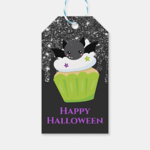 Kawaii Vleermuis Halloween Cupcake Cadeaulabel