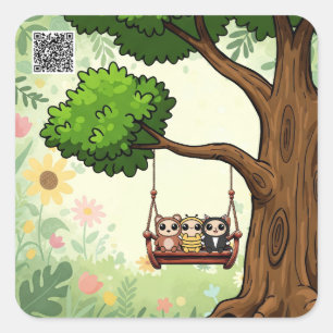 Kawaii Vrienden op een Swing Sticker
