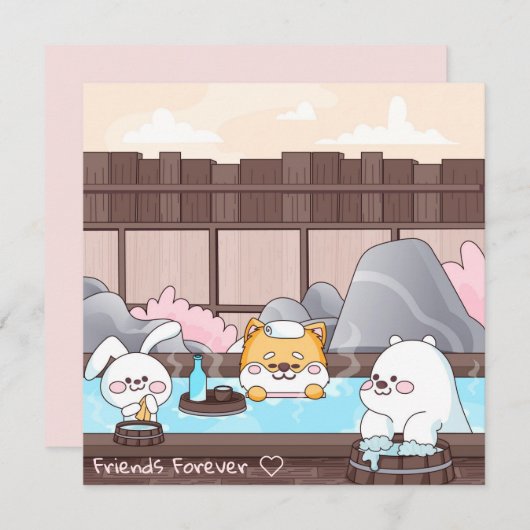 Kawaii-vriendenkaart Feestdagenkaart (Voorkant / Achterkant)