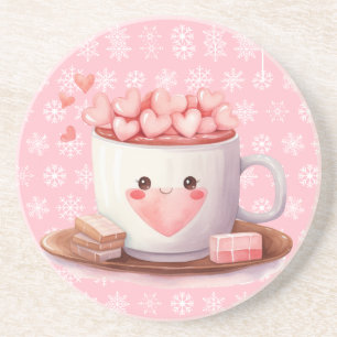 Kawaii warme cacao chocolade en sneeuwvlokken zandsteen onderzetter