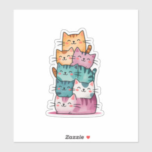 Kawaii Waterverf Cat Stack Schattigee Sticker